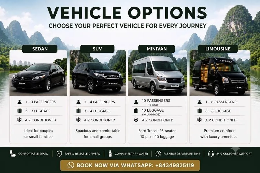 Vehicle Options Hai Phong to Hanoi Private Car Transfer